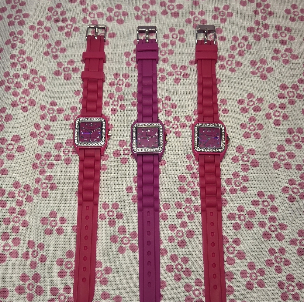 Geneva Quartz Watch With Silicone Band and Rhinestone-Accented Square Face